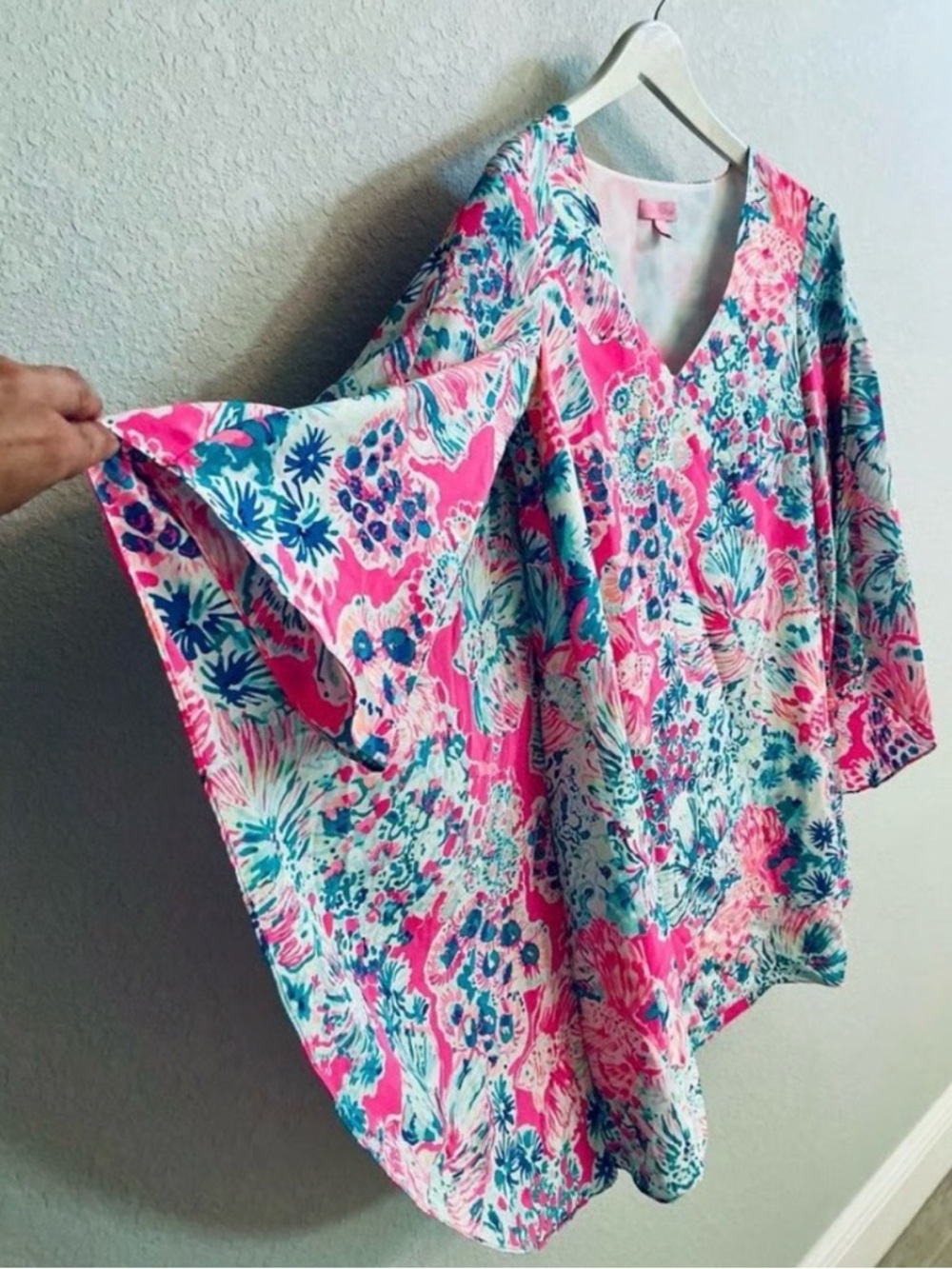 Lilly Pulitzer Miri Silk Caftan Dress Tiki Pink Gypsea Resort Mini - Picture 7 of 14